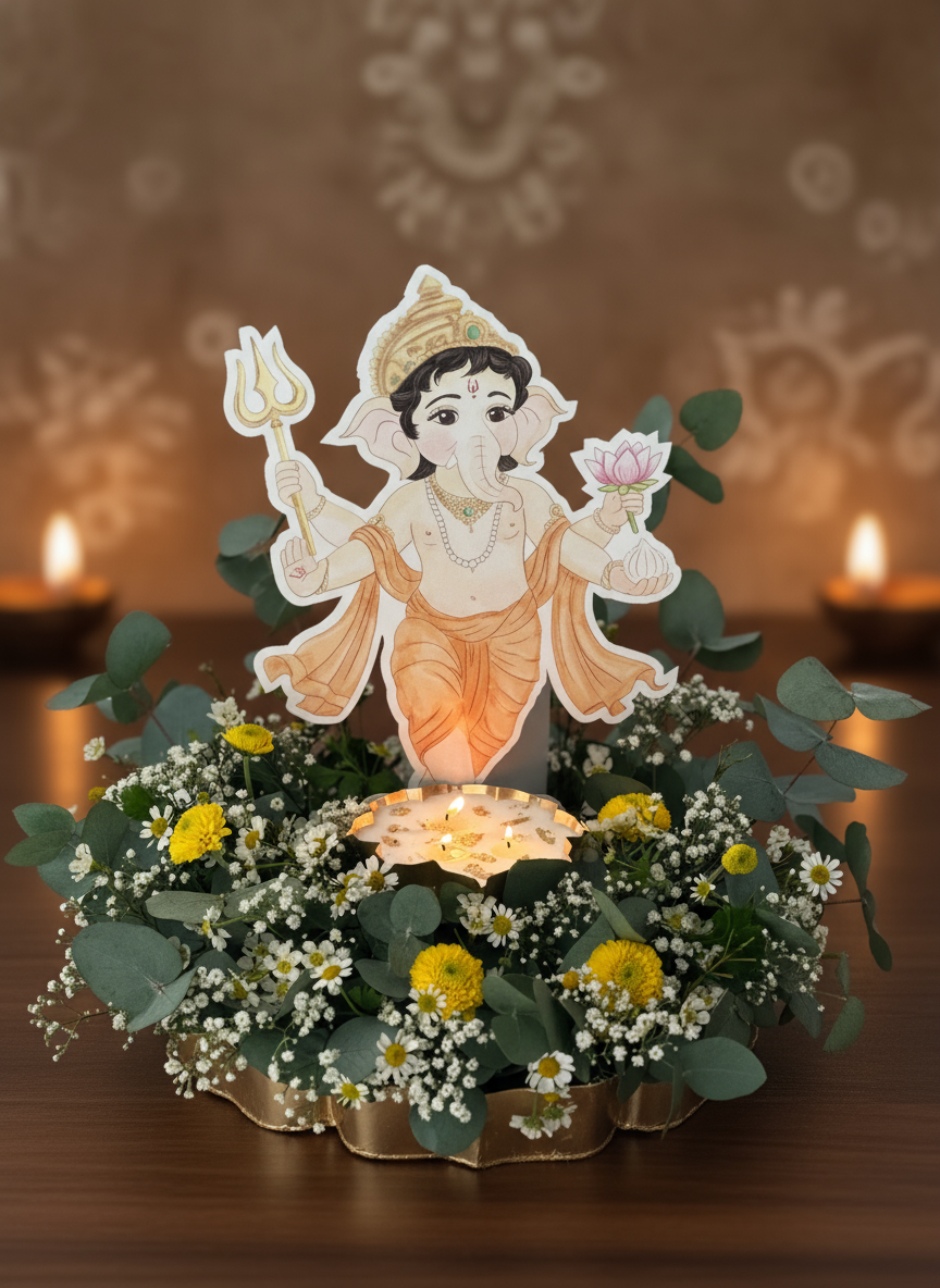 DivineBloom Collection - Flowers and Urli Candle